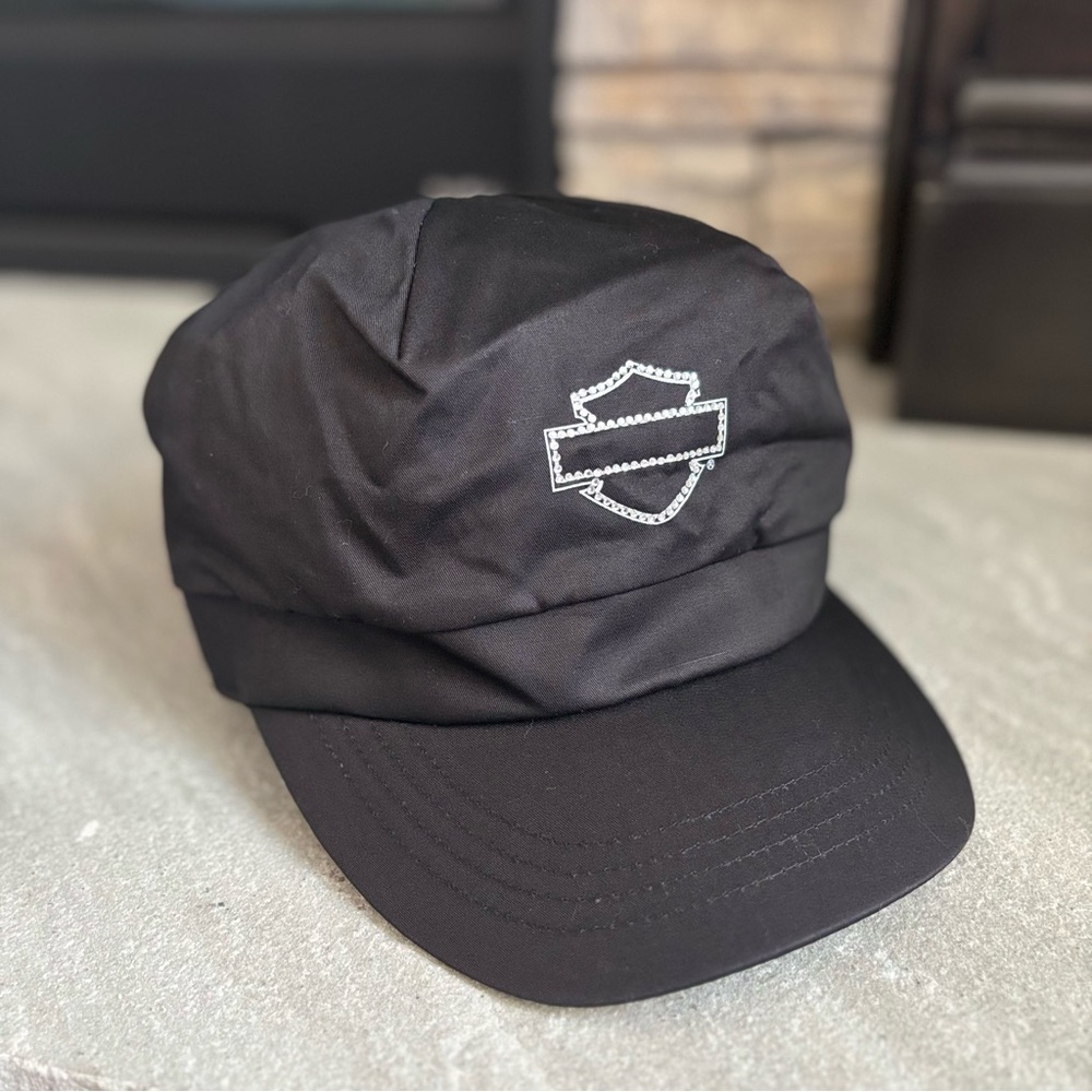 Harley Davidson Women Bedazzled Rhinestone Spirited Biker Bar Shield Logo Hat M